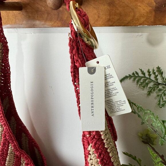 Anthropologie The Love Knot Slouchy Bag: Raffia Buckle Edition | New NWT | Red S - Picture 4 of 16